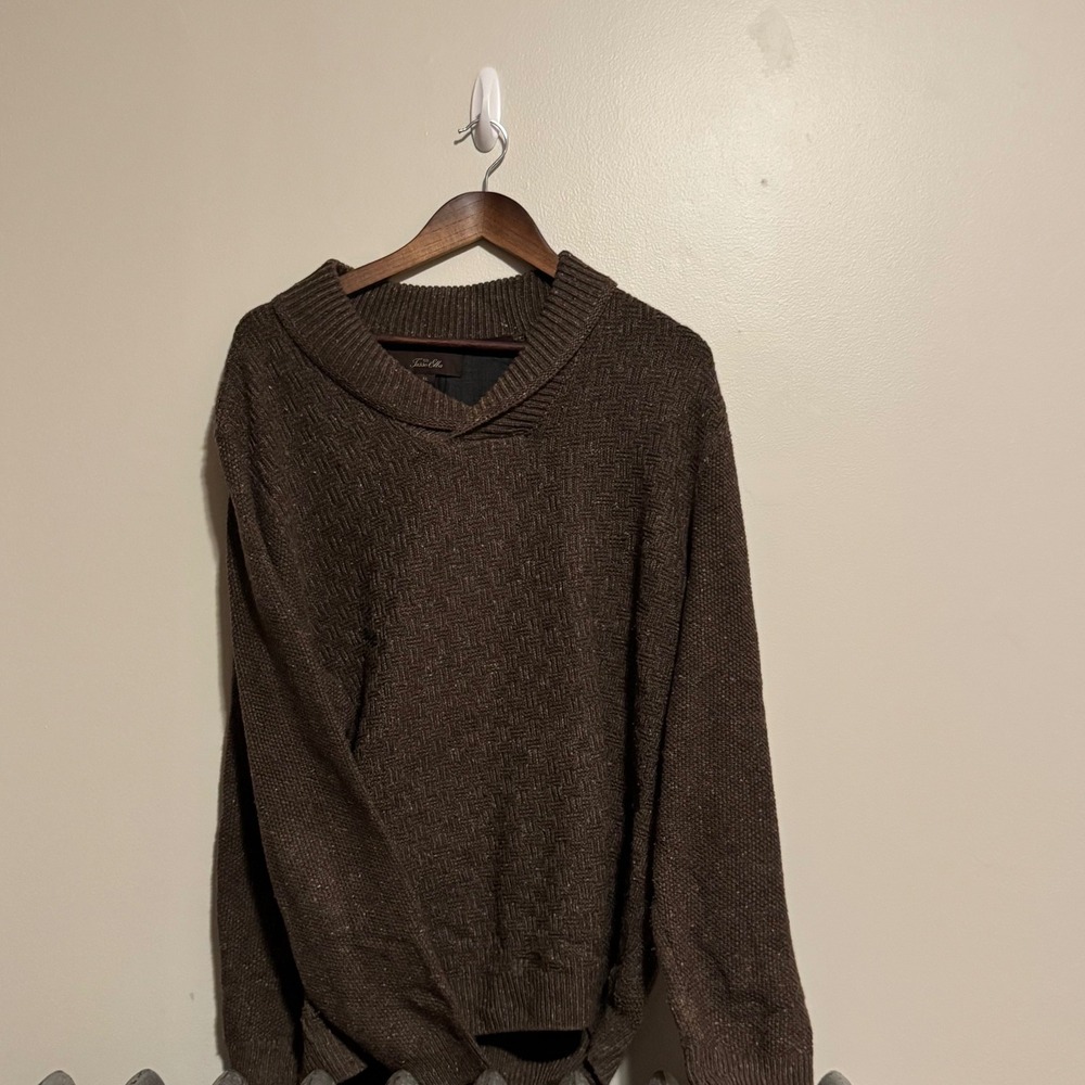 Tasso Elba Mens XL Chocolate Brown Wool Blend Sweater Cozy Casual Sophisticated